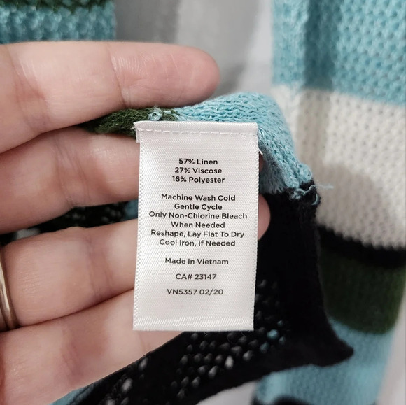 Talbots Womens Open Knit‎ Top Size M Linen Coastal Stripes Resort Cruise Beachy - Picture 4 of 7